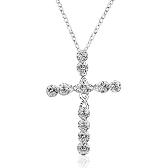 NEW S925 Sterling Silver Diamond Cross Necklace - Picture 9 of 9